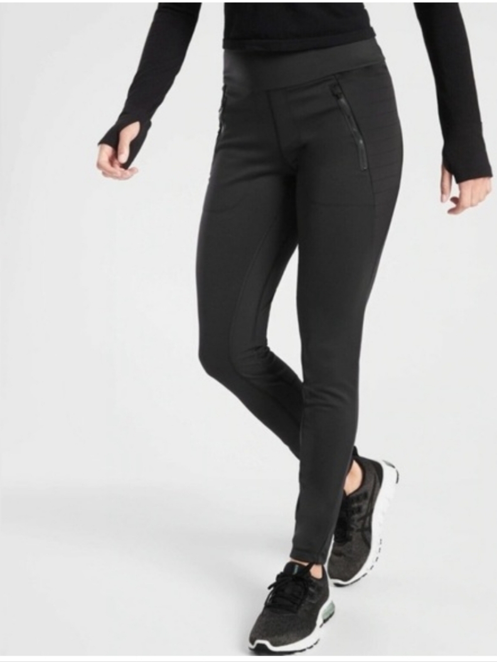 EUC- Athleta High Rise Peak Hybrid Black Fleece Tight Legging Women's Size Small